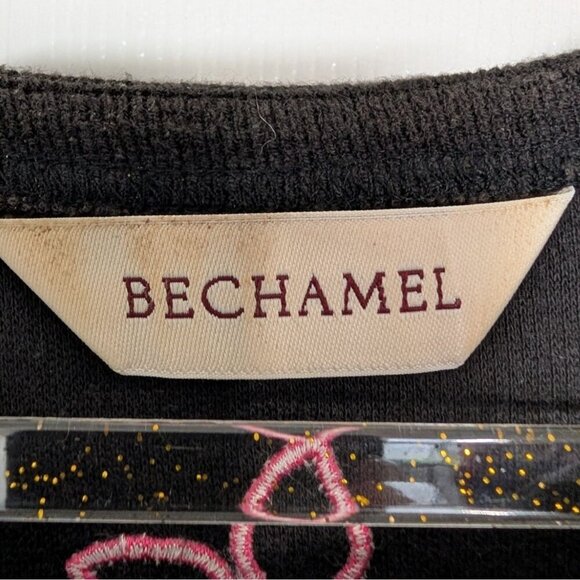 Bechamel Floral Cardigan Womens Size Medium Black Pink Knit Cotton Short Sleeve - Picture 5 of 10